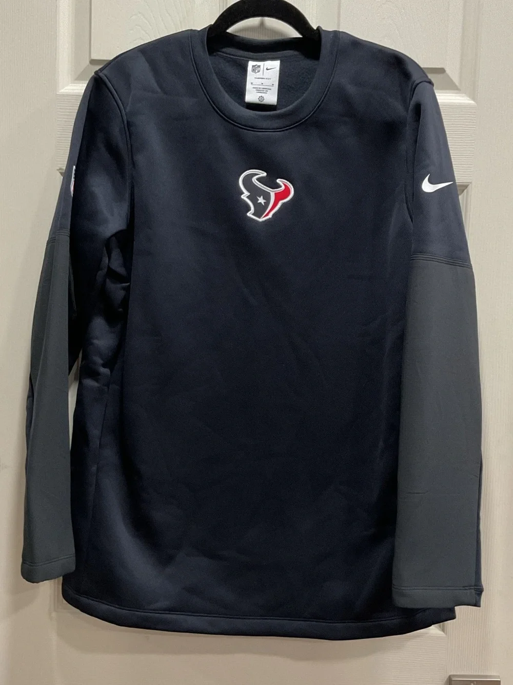 NWT Nike Navy Houston Texans Sideline Coaches Midweight Therma-FIT Crew Pullover